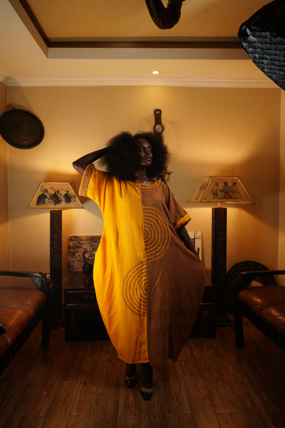 Yellow and brown coffee Dress 17ENY-29 - Image 4