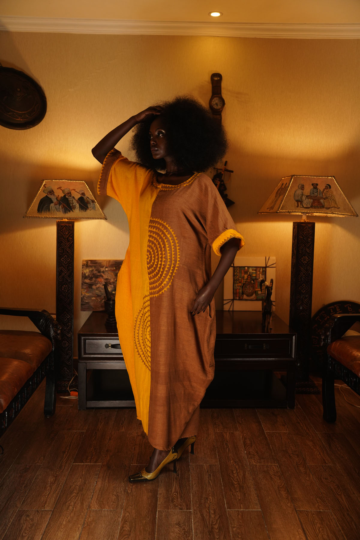 Yellow and brown coffee Dress 17ENY-29 - Image 3