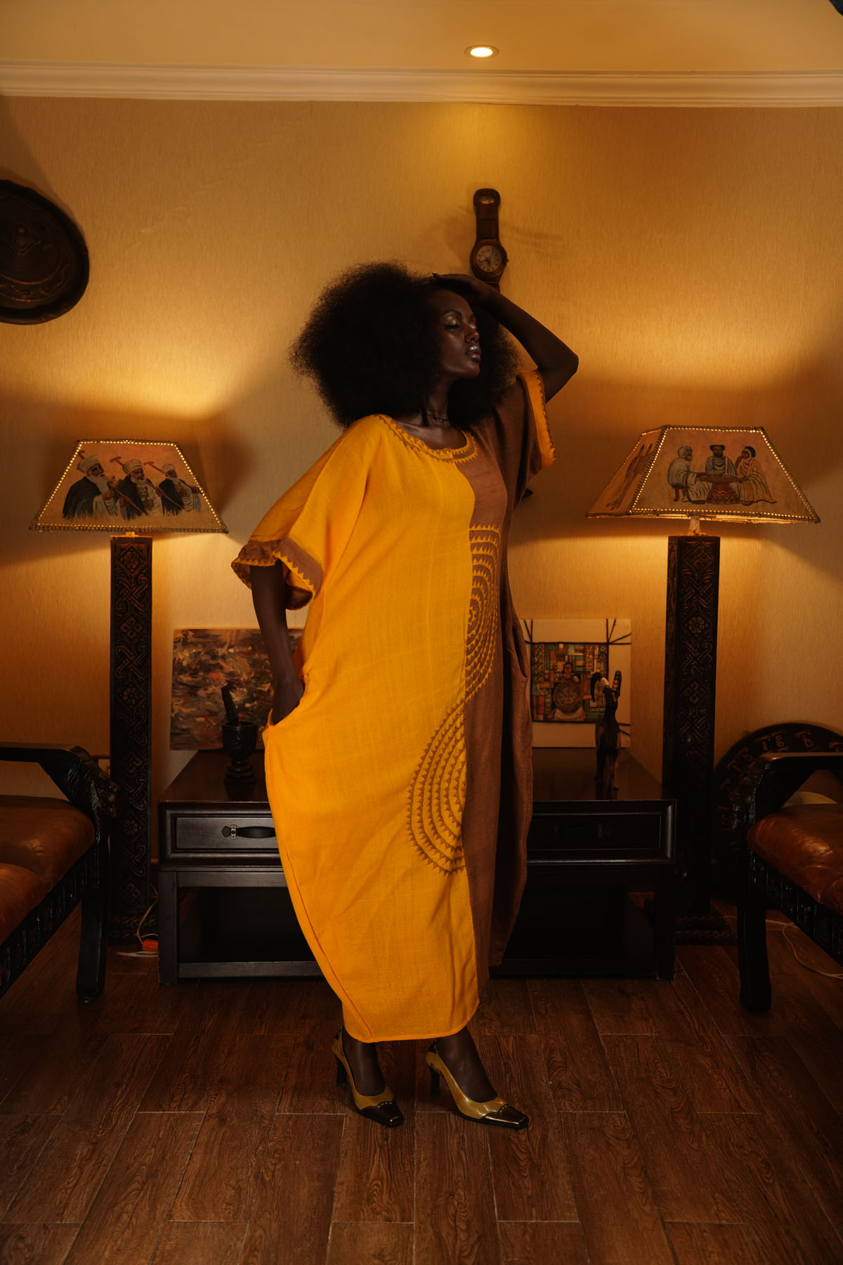 Yellow and brown coffee Dress 17ENY-29 - Image 2